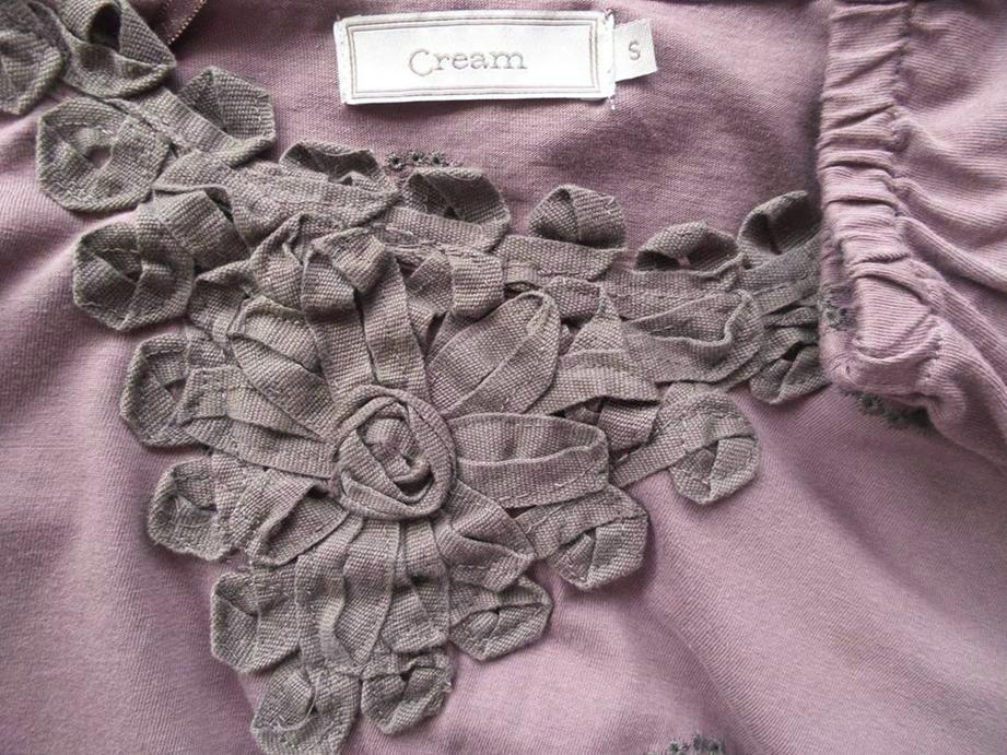 Cream Size S Okrągły dekolt Sukienka Trapezowa Długi rękaw Do Kolan Fabric Bawełna