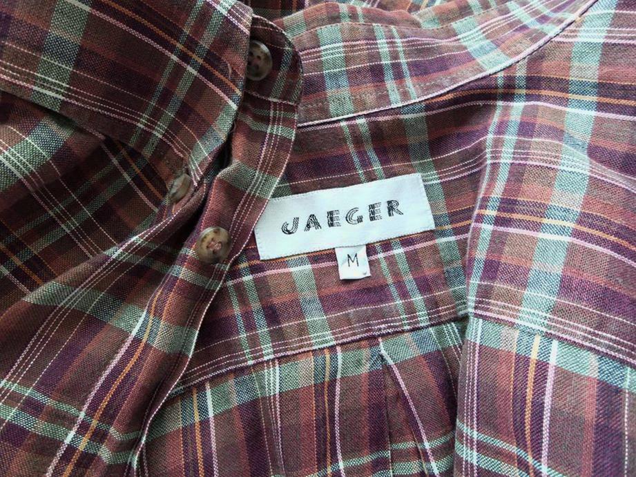 Jaeger Size M Kołnierz Męska Koszula Casual Krótki rękaw Fabric Len