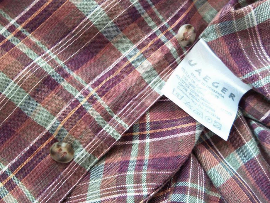 Jaeger Size M Kołnierz Męska Koszula Casual Krótki rękaw Fabric Len