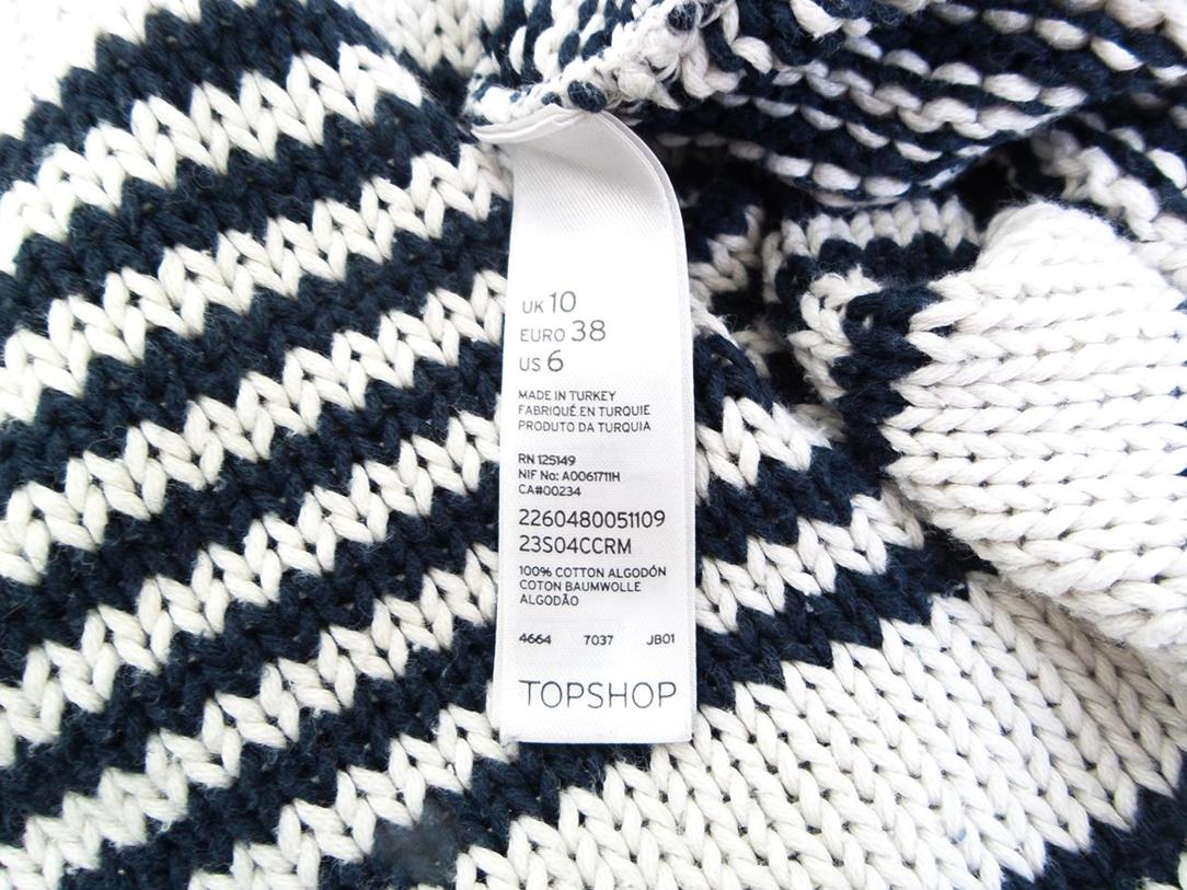 Topshop Size 38 Pasy W łódkę Sweter Rękaw 3/4 Fabric Bawełna 100% Gruba dzianina