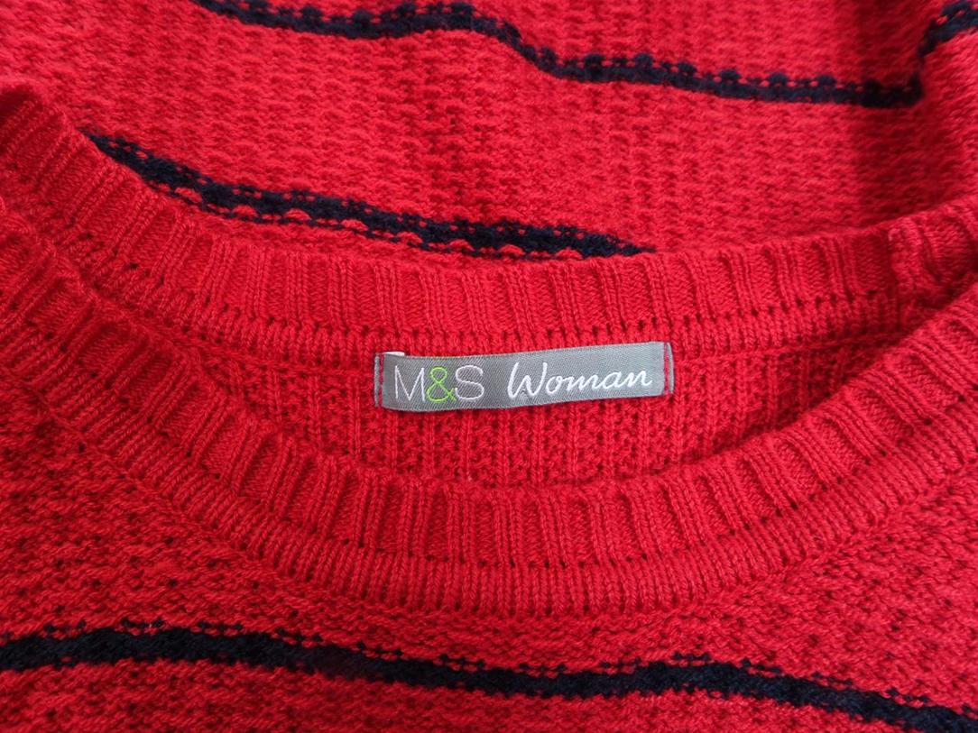 Marks&spencer Size 40 Color Czerwony Pasy Crew Neck Sweter Długi rękaw Gruba dzianina