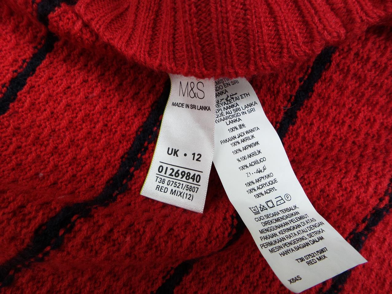 Marks&spencer Size 40 Color Czerwony Pasy Crew Neck Sweter Długi rękaw Gruba dzianina