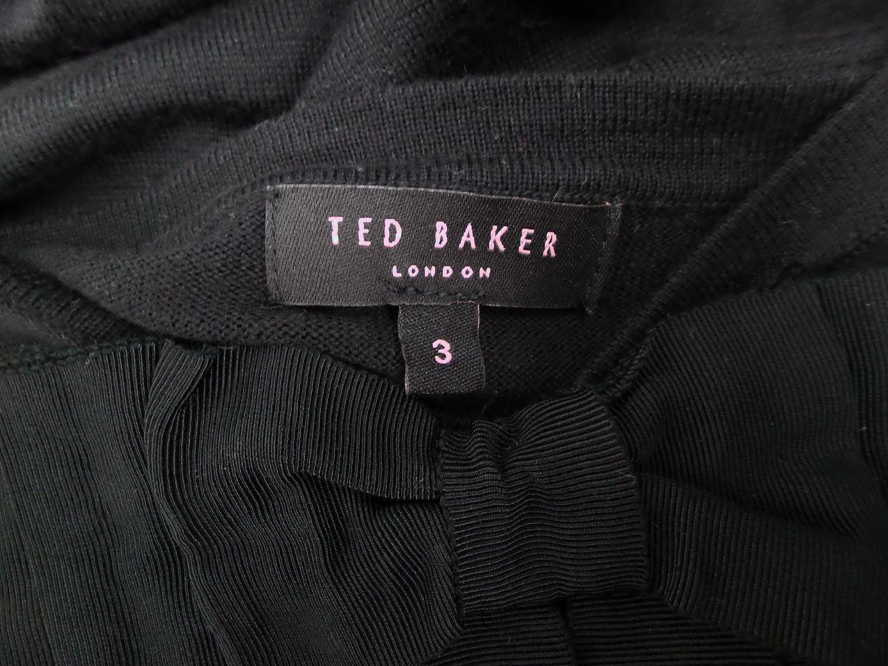 Ted Baker London Size 3 (40) Color Czarny W serek Sukienka Ołówkowa Krótki rękaw Do Kolan Fabric Bawełna 100%