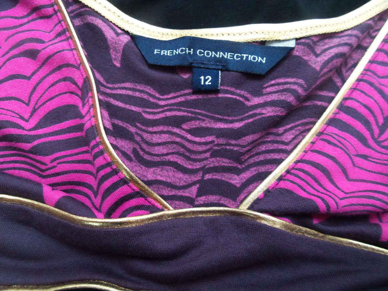 French connection Size 12 (40) Color Czarny W serek Sukienka Trapezowa Krótki rękaw Do Kolan Fabric Wiskoza