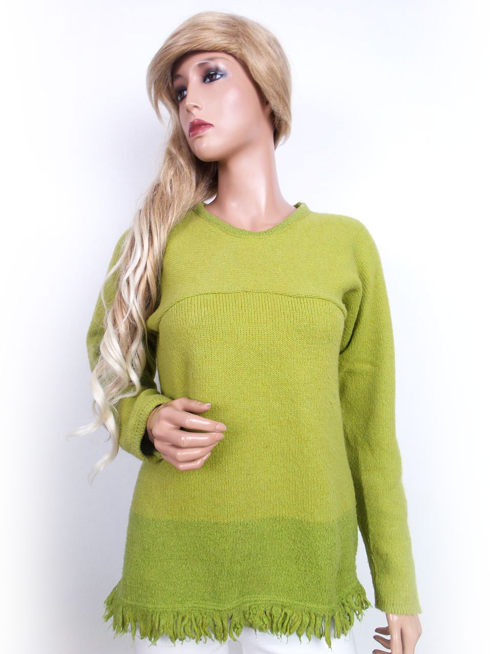 Kit karnaby Size L Color Limonkowa Zieleń Crew Neck Sweter Długi rękaw Fabric Wełna Jagnięca Gruba dzianina