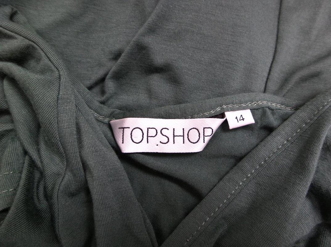 Topshop Size 14 ( 42 ) Color Zielony W serek Sukienka Kopertowa Krótki rękaw Do Kolan Fabric Wiskoza