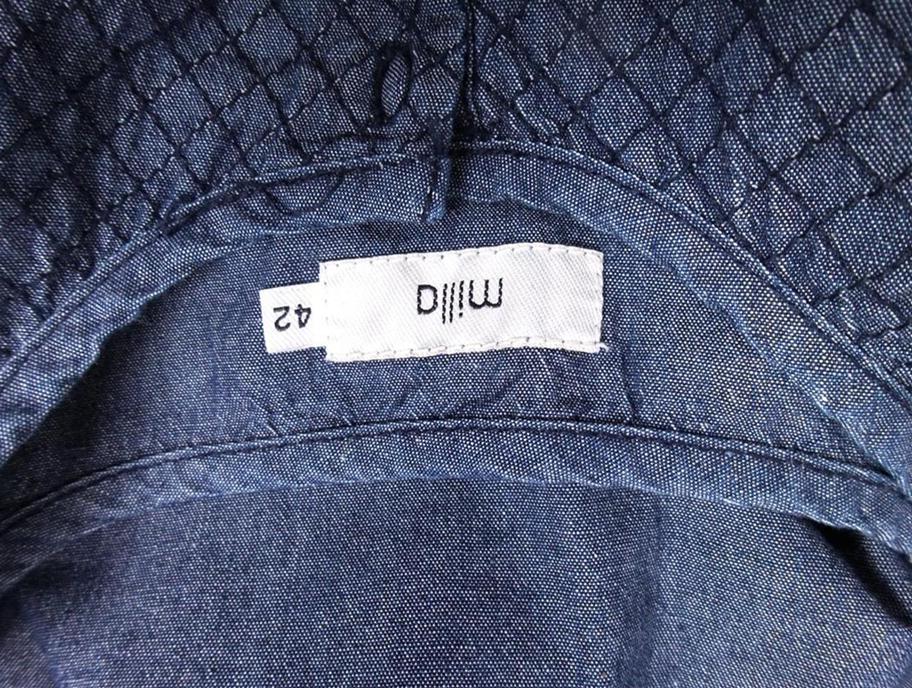 Milla Size 42 Color Niebieski Kwadratowy dekolt Sukienka Prosta Rękaw 3/4 Do Kolan Fabric Bawełna