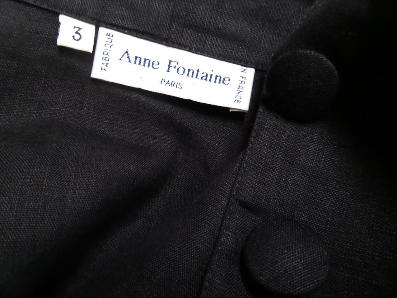 Anne Fontaine Size 3 Color Czarny Kołnierz Koszula Zapinana Bluzka Rękaw 3/4 Fabric Len 100%