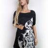 Snob Size M Color Czarny W łódkę Sukienka Trapezowa Krótki rękaw Do Kolan Fabric Jedwab 100%