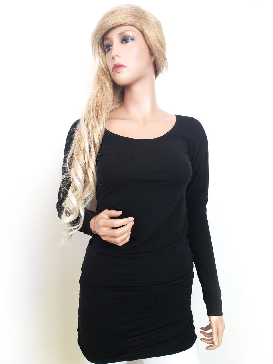 Size S / M Color Czarny Okrągły dekolt Sukienka Bodycon Długi rękaw Do Kolan Fabric Bawełna