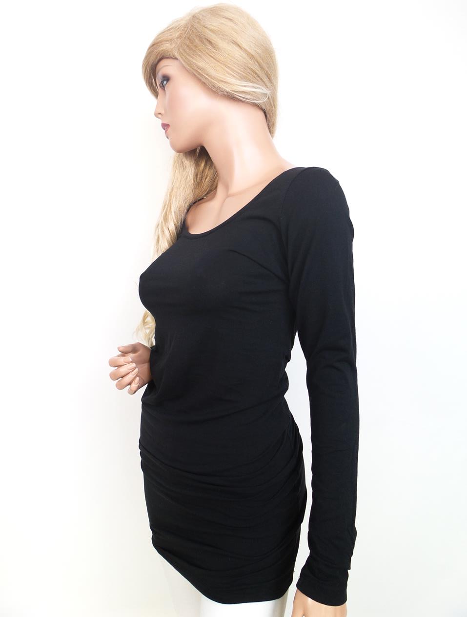 Size S / M Color Czarny Okrągły dekolt Sukienka Bodycon Długi rękaw Do Kolan Fabric Bawełna