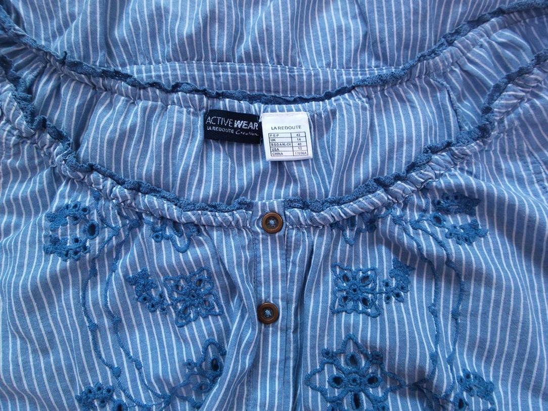 La Redoute Size 42 Color Niebieski Okrągły dekolt Bluzka Zapinana Rękaw 3/4 Fabric Bawełna