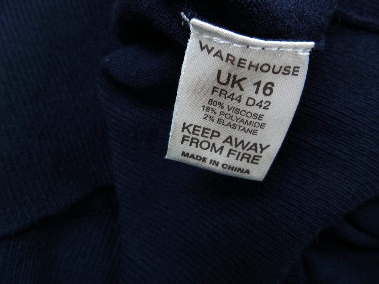 Warehouse Size 44 Color Granatowy W serek Sukienka Sweterkowa Rękaw 3/4 Do Kolan Fabric Wiskoza