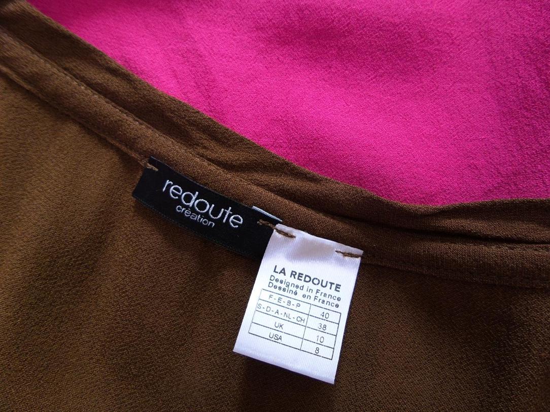 La Redoute Size 40 Color Brązowy Okrągły dekolt Sukienka Prosta Krótki rękaw Do Kolan Fabric Wiskoza