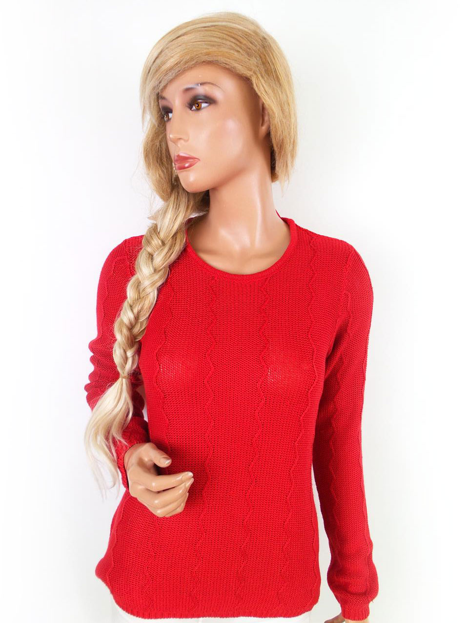 Vila Size L Color Czerwony Crew Neck Sweter Długi rękaw Fabric Akryl Cienka dzianina