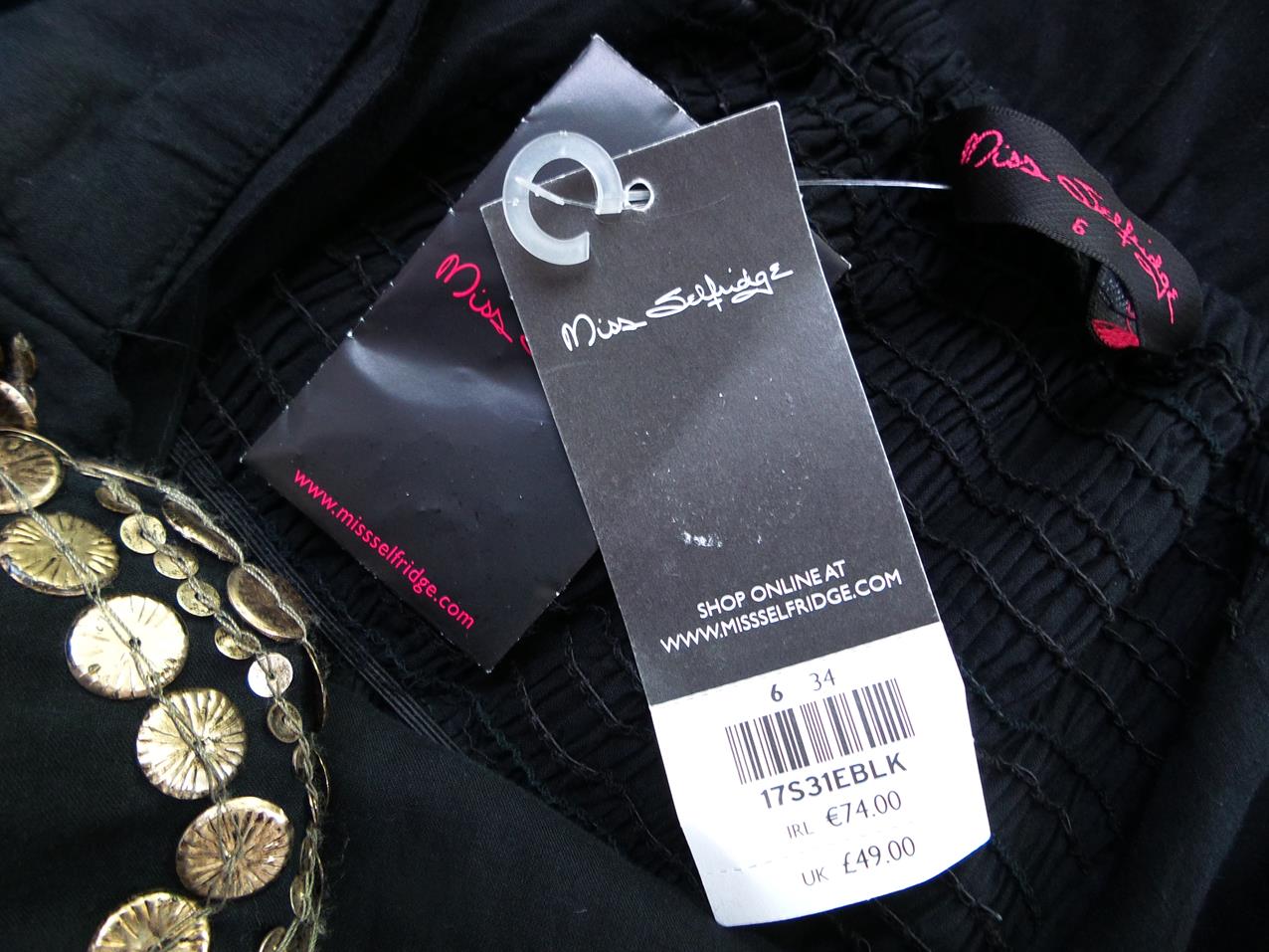 Miss selfridge Size 34 Color Czarny Okrągły dekolt Sukienka Maxi Bezrękawnik Długa Fabric Bawełna