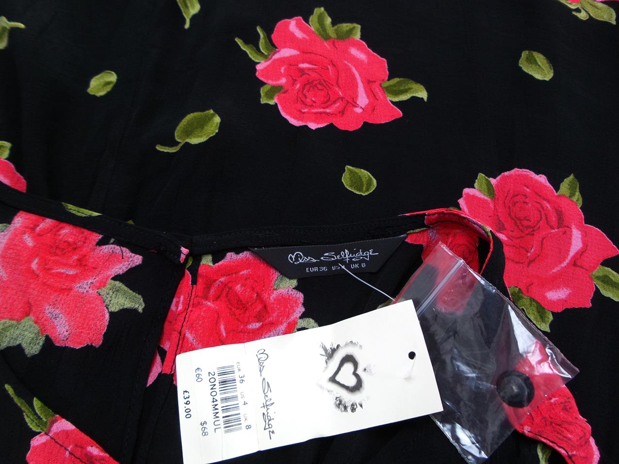 Miss selfridge Size 36 Color Czerwony Keyhole Crew Neck Sukienka Elegancka Krótki rękaw Do Kolan Fabric Wiskoza 100%