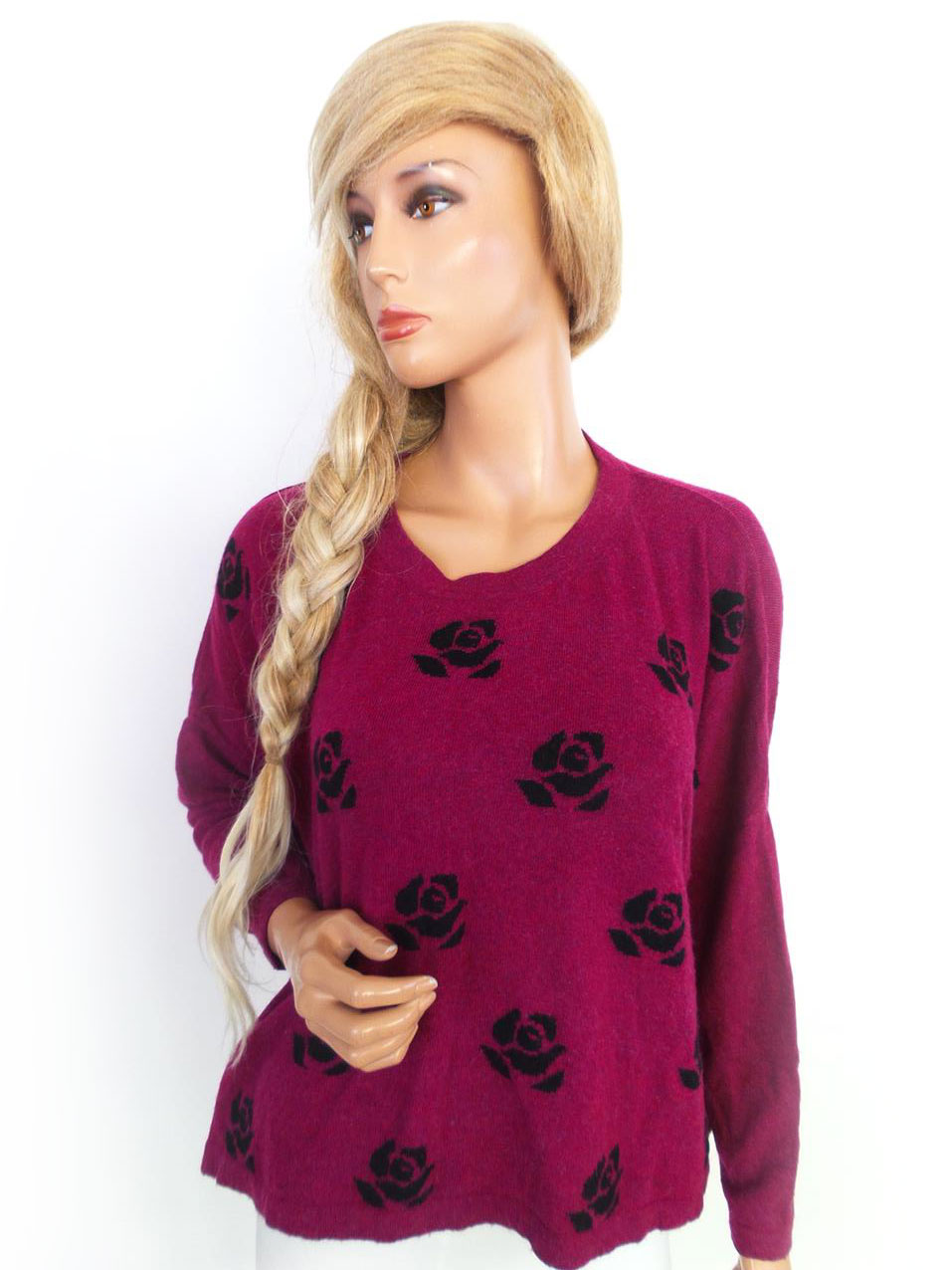 The Masai Size S Color Purpurowy Okrągły dekolt Sweter Rękaw 3/4 Fabric Wiskoza Cienka dzianina