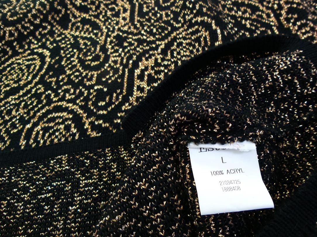 Estelle Size L Color Czarny Paisley Drapowany dekolt Tunika Bluzka Dzianina Długi rękaw Fabric Akryl 100%