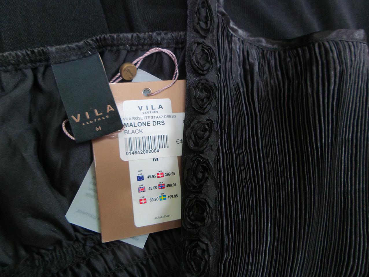 Vila Size M Color Czarny W serek Sukienka Trapezowa Bezrękawnik Midi