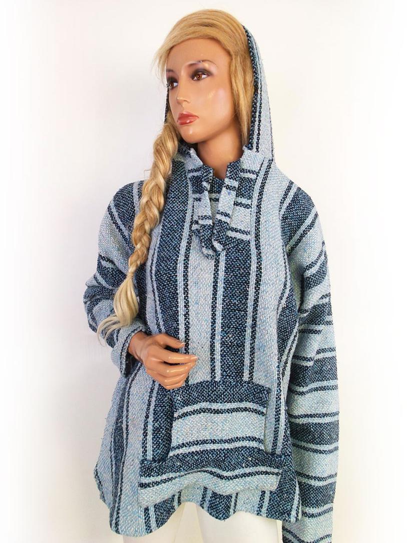 Vel - Mex Size XL Color Niebieski Pasy Okrągły dekolt Tunika Bluzka Dzianina Długi rękaw Fabric Akryl 100%