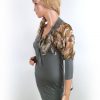 Rinascimento Size M Color Beżowy W serek Sukienka Bodycon Rękaw 3/4 Krótka Fabric Wiskoza