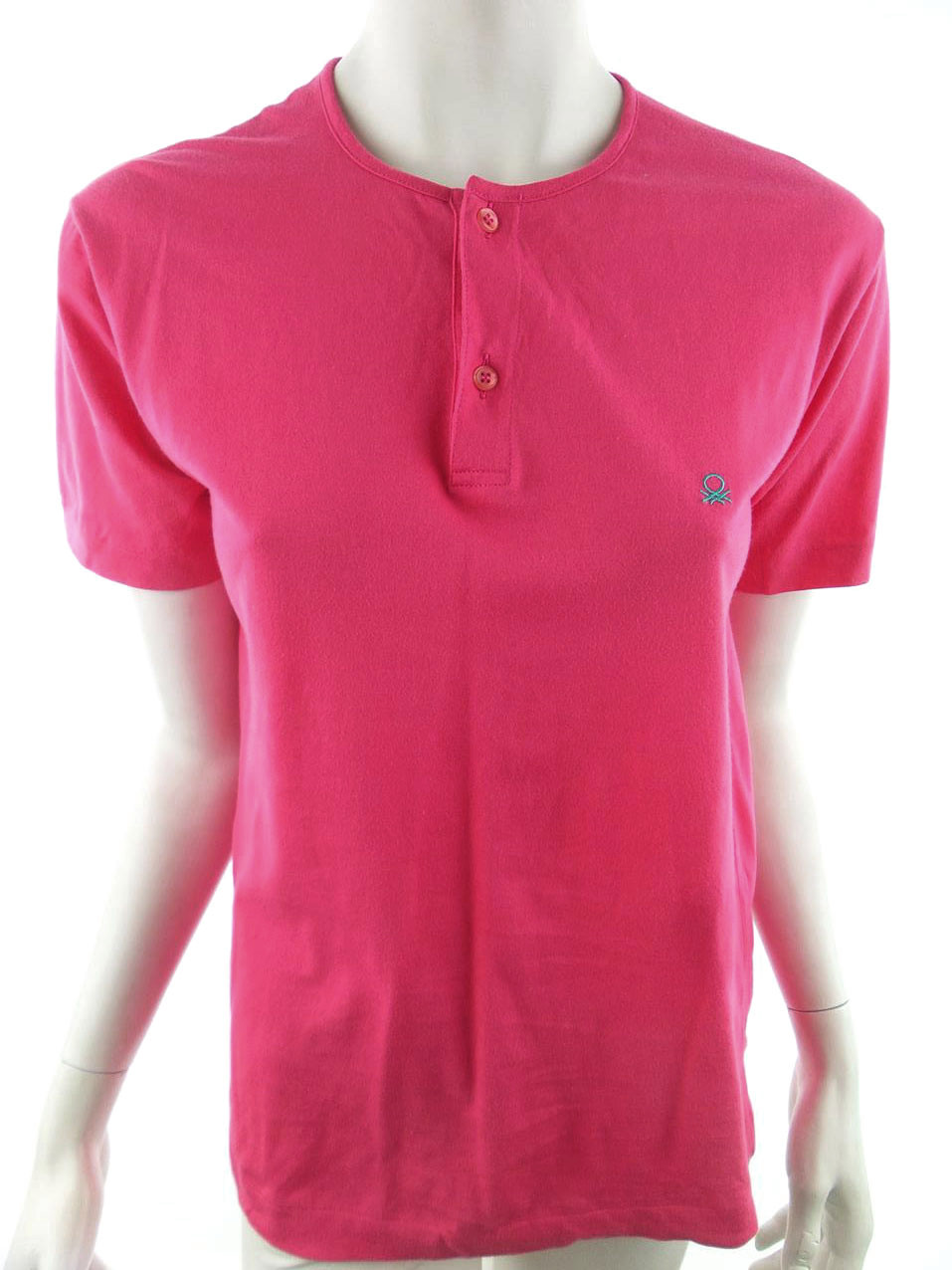 Benetton Size M Color Różowy Crew Neck Koszulka Polo Krótki rękaw Fabric Bawełna 100%