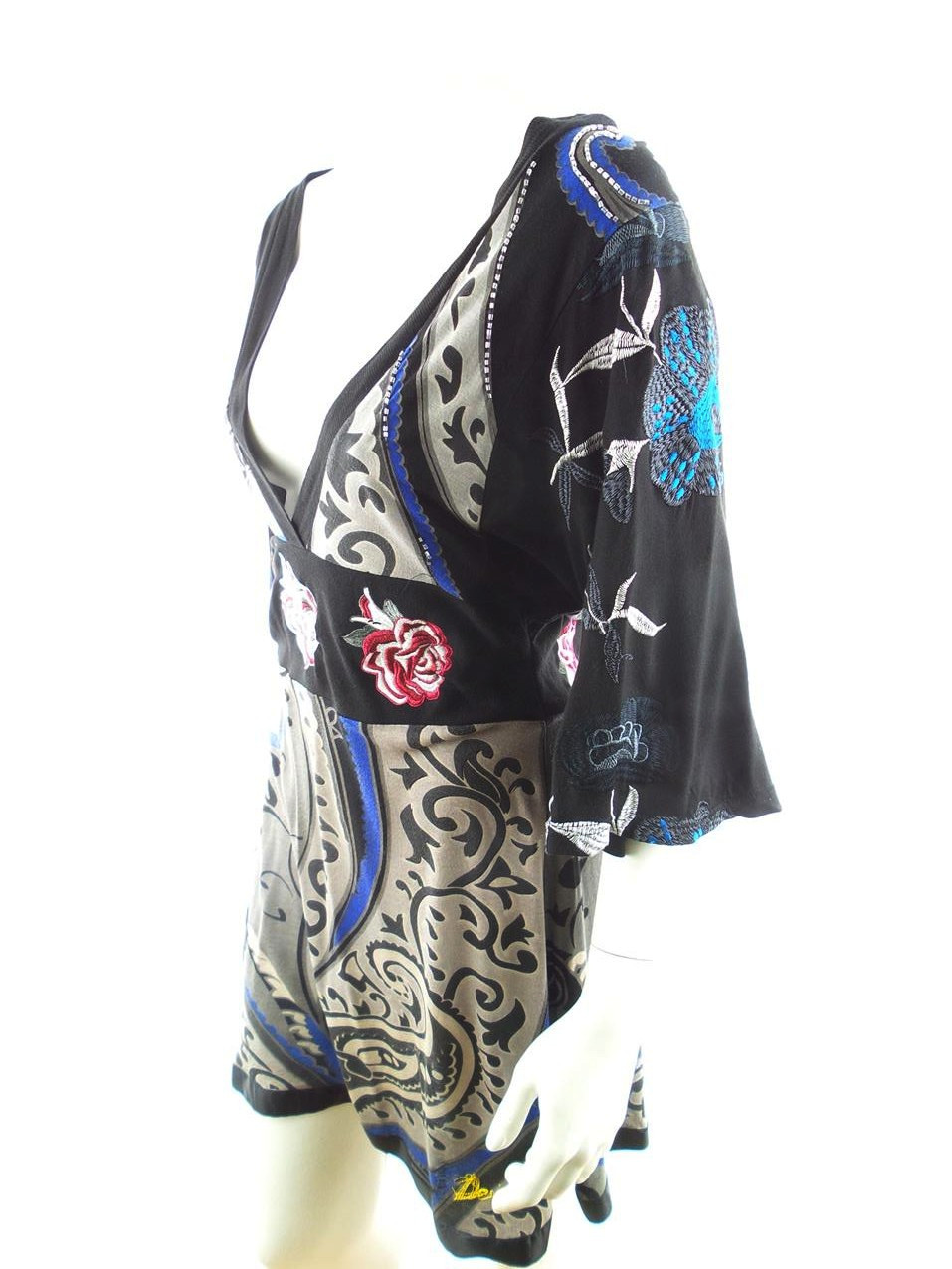 DESIGUAL Size S Color Czarny W serek Sukienka Prosta Rękaw 3/4 Do Kolan