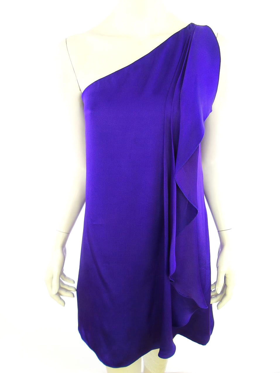 Halston Heritage Size 8 (36) Color Fioletowy Na Jedno Ramię Suknia Balowa Sukienka Wieczorowa Bezrękawnik Do Kolan Fabric Jedwab 100%