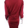 LmC Size L Color Bordowy Drapowany dekolt Sukienka Bodycon Rękaw 3/4 Do Kolan