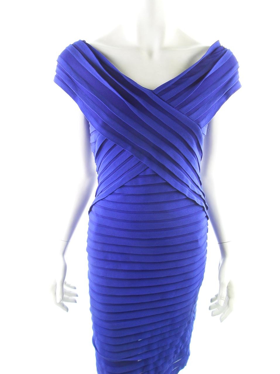 Size 8 (36) Color Granatowy W serek Sukienka Bodycon Krótki rękaw Midi