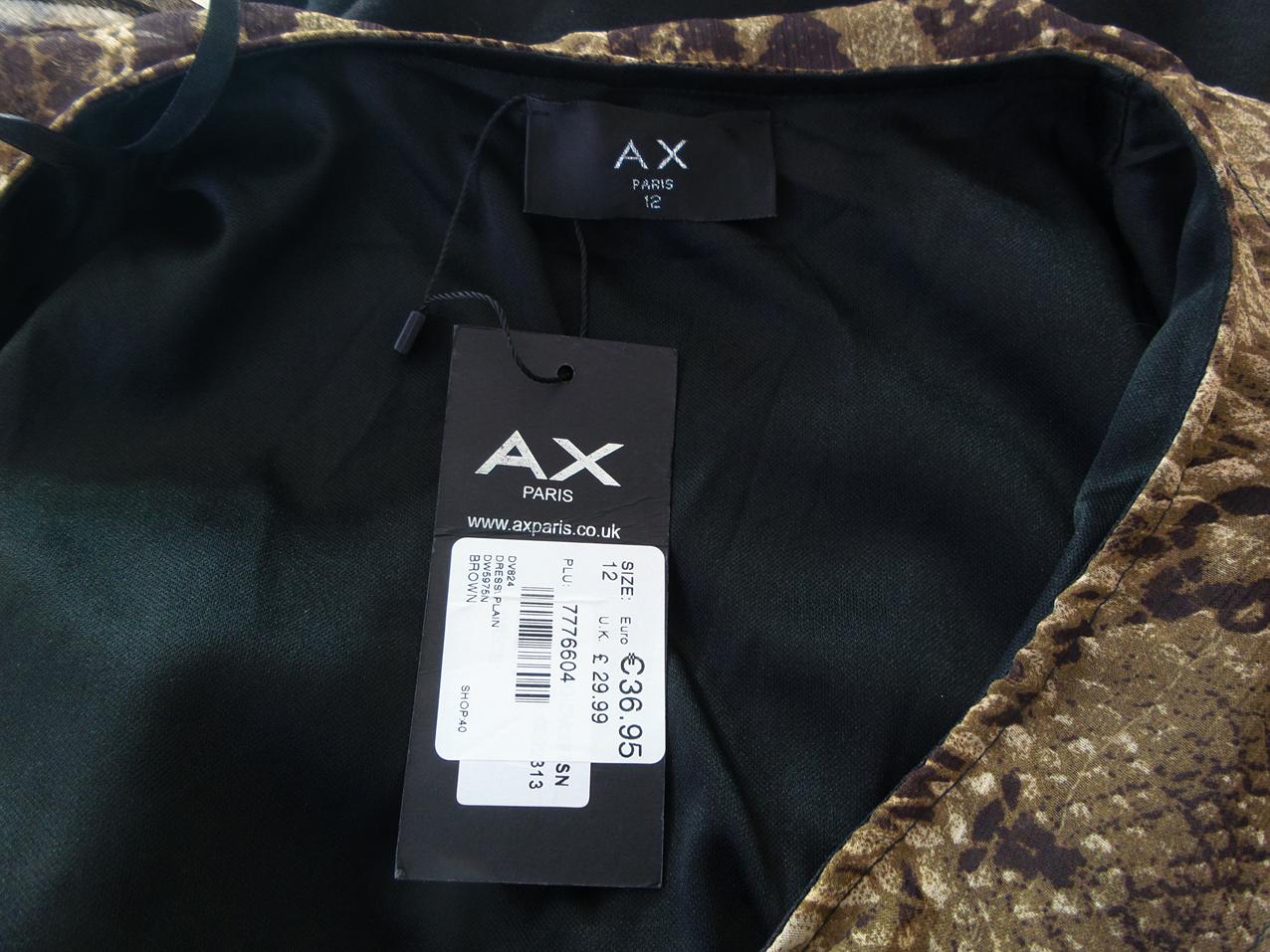 AX Paris Size 12 (40) Color Brązowy W serek Sukienka Bodycon Bezrękawnik Krótka Fabric Wiskoza