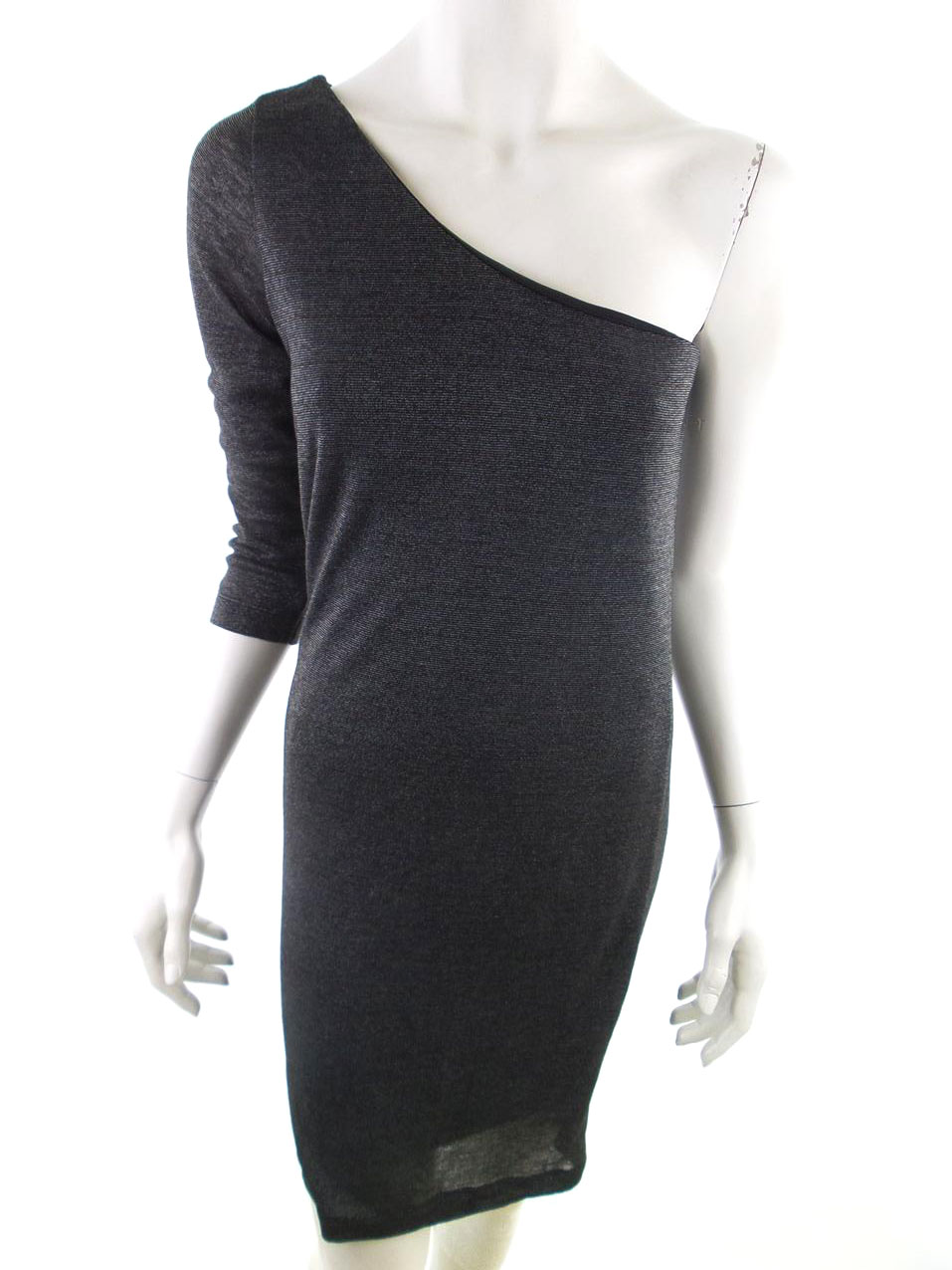 Only Size M Color Szary Na Jedno Ramię Sukienka Bodycon Rękaw 3/4 Do Kolan