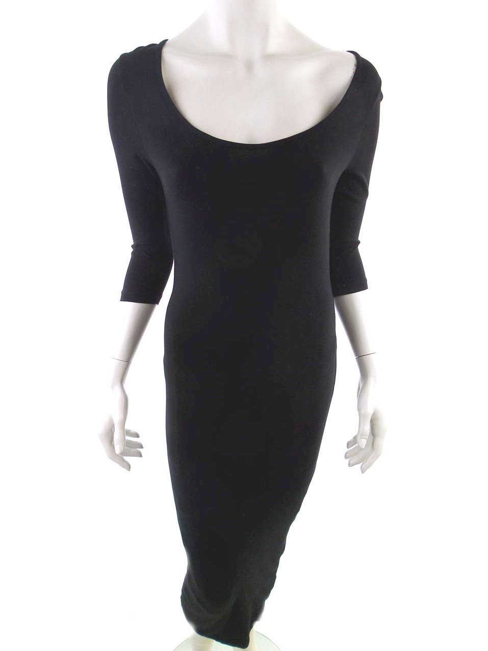 Miss selfridge Size 10 (38) Color Czarny W łódkę Sukienka Bodycon Rękaw 3/4 Midi Fabric Wiskoza