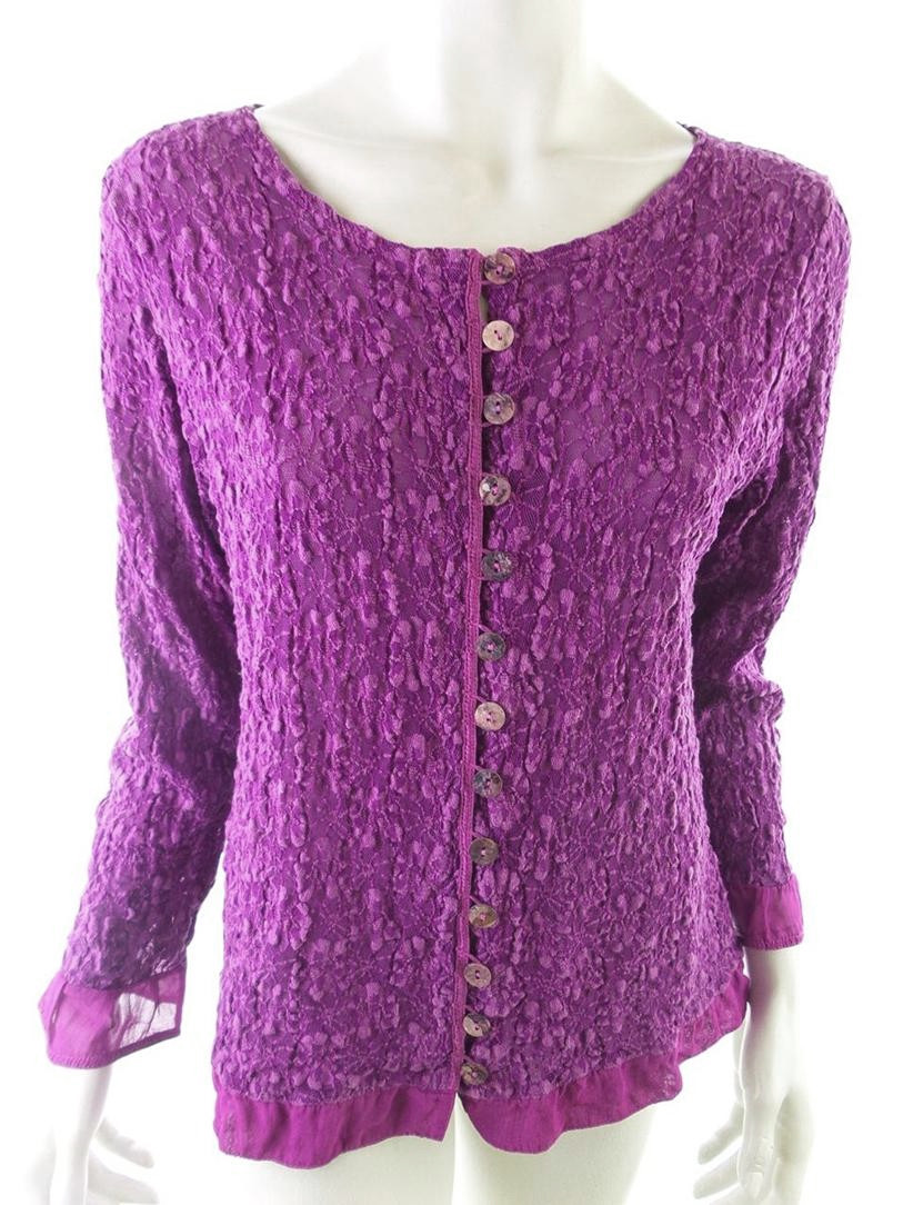 Milieu Size XL Color Purpurowy W łódkę Kardigan Zapinany Długi rękaw Fabric Bawełna Cienka dzianina