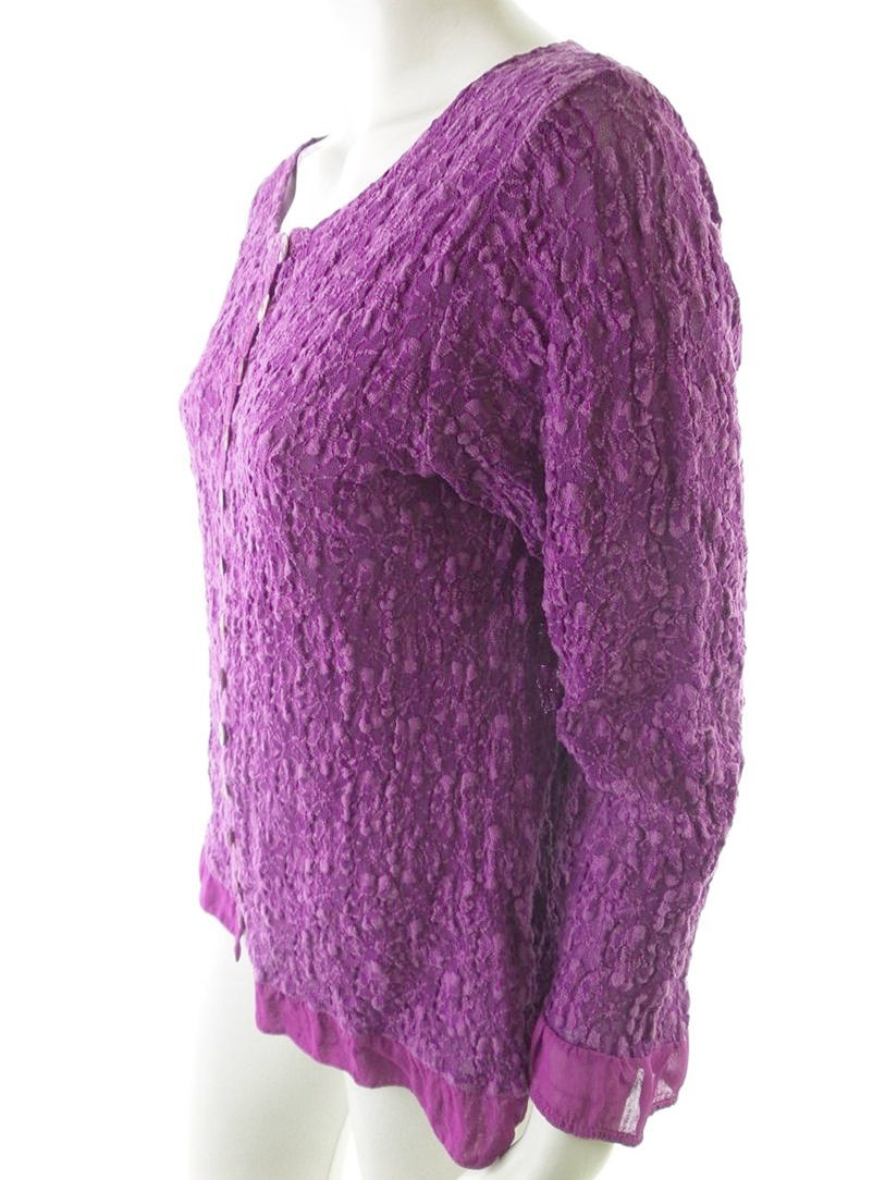 Milieu Size XL Color Purpurowy W łódkę Kardigan Zapinany Długi rękaw Fabric Bawełna Cienka dzianina