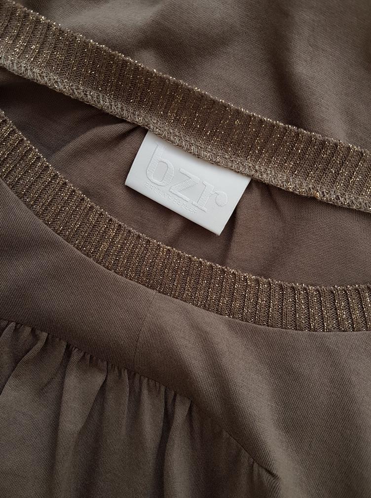 BZR Size XL Color Brązowy Dekolt U Sukienka Prosta Rękaw 3/4 Do Kolan Fabric Bawełna