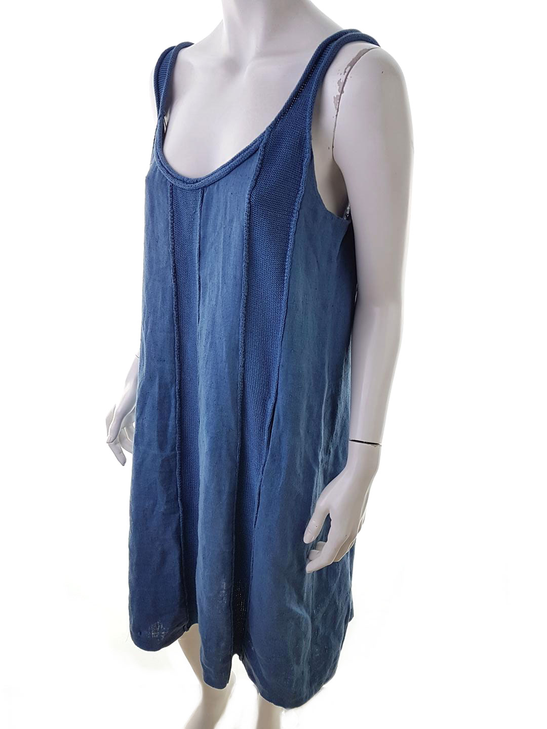 Haugland Size L Color Niebieski Okrągły dekolt Sukienka Tank Top Bezrękawnik Midi Fabric Len 100%