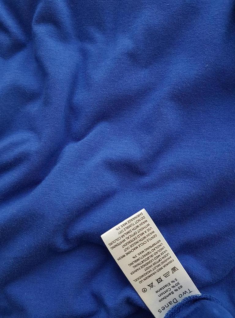 TWO DANES Size S Color Niebieski W serek Sukienka Prosta Rękaw 3/4 Do Kolan Fabric Bambus