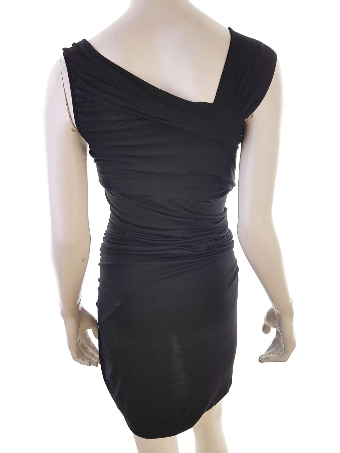 Sisley Size S Color Czarny Drapowany dekolt Sukienka Bodycon Bezrękawnik Midi