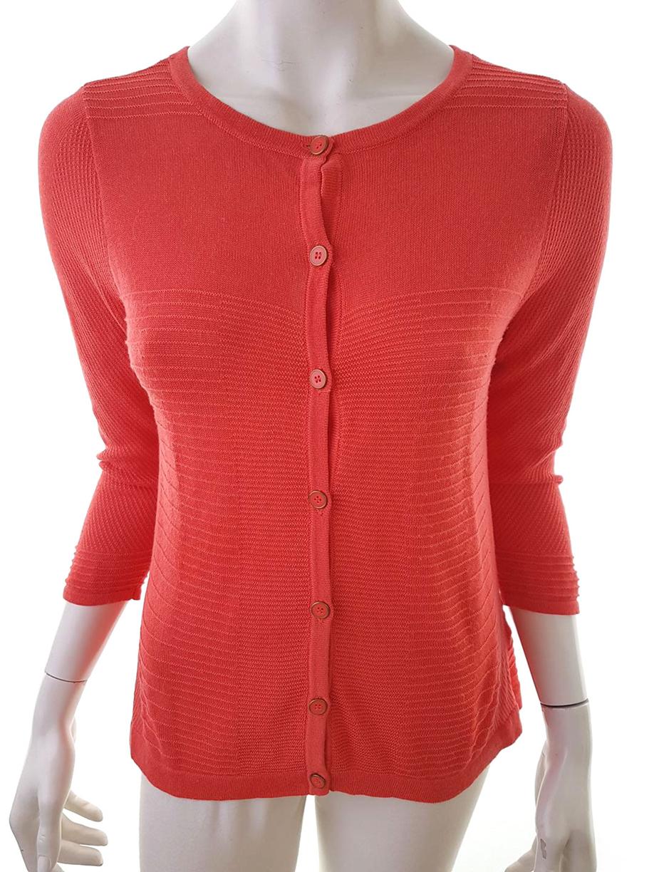 J by Jasper Conran Size 12 (40) Color Pomarańczowy Crew Neck Kardigan Zapinany Rękaw 3/4 Fabric Wiskoza Cienka dzianina