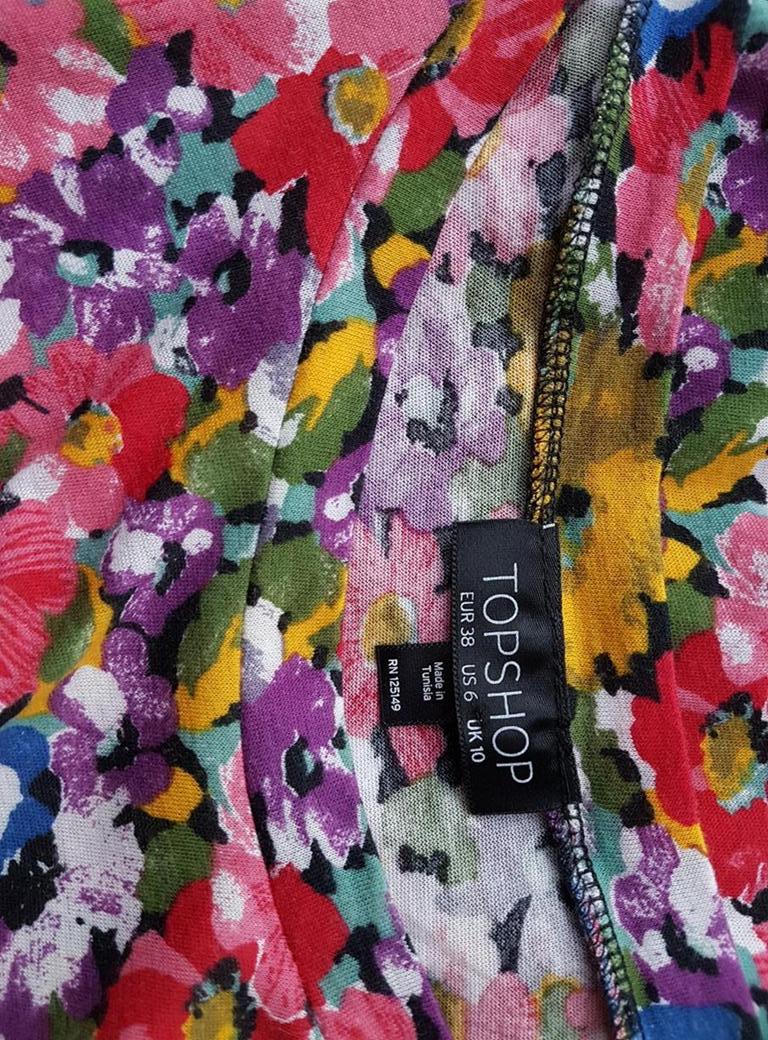 Topshop Size 38 Color Czarny Okrągły dekolt Sukienka Mini Krótki rękaw Krótka Fabric Bawełna 100%