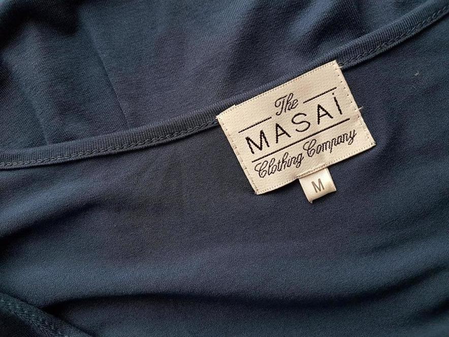 The Masai Size M Color Niebieski Okrągły dekolt Sukienka Elegancka Rękaw 3/4 Midi Fabric Wiskoza