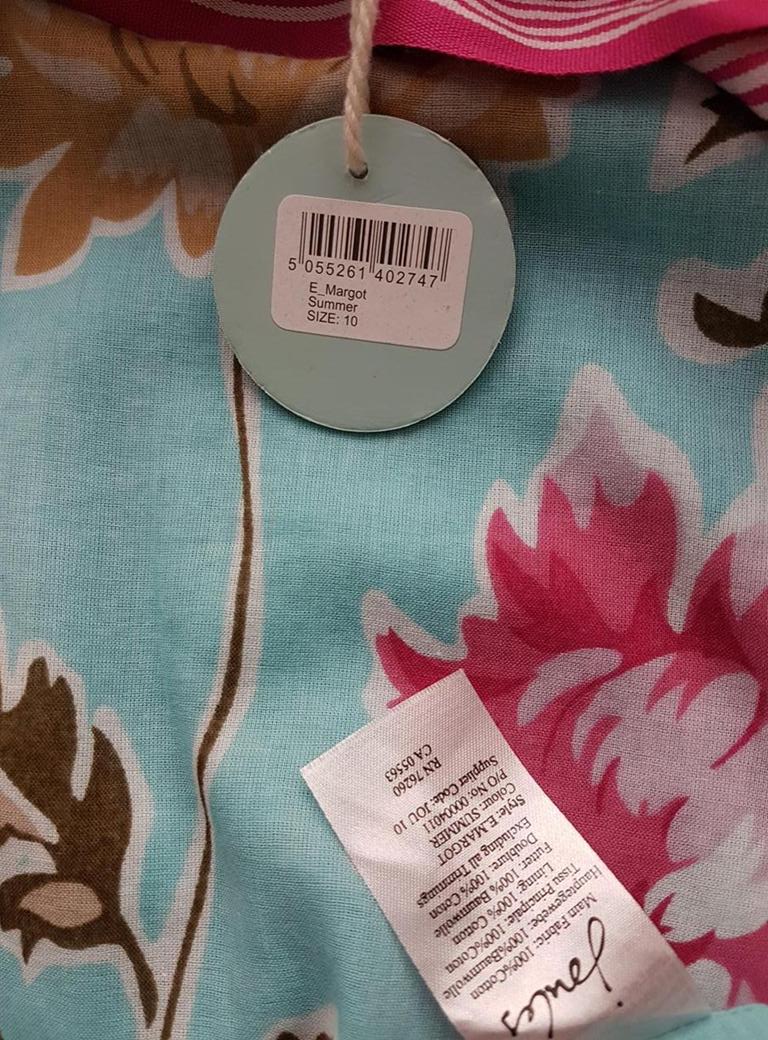 Joules Size S Color Niebieski Dekolt Serce Sukienka Maxi Bezrękawnik Długa Fabric Bawełna 100%