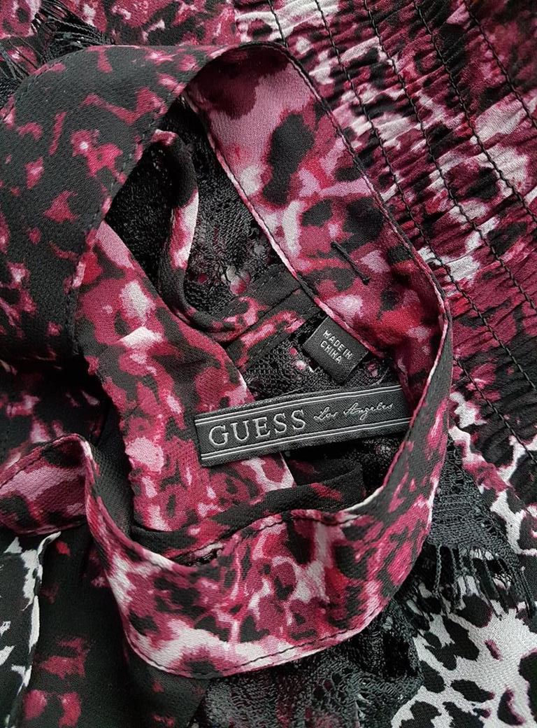 Guess Size XS Color Czarny Panterka Kołnierz Bluzka Bezrękawnik