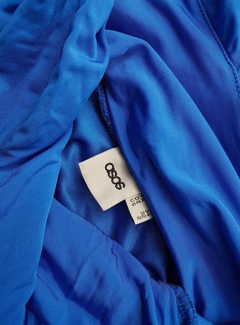 ASOS Size 34 Color Niebieski Drapowany dekolt Sukienka Bodycon Bezrękawnik Krótka Fabric Wiskoza