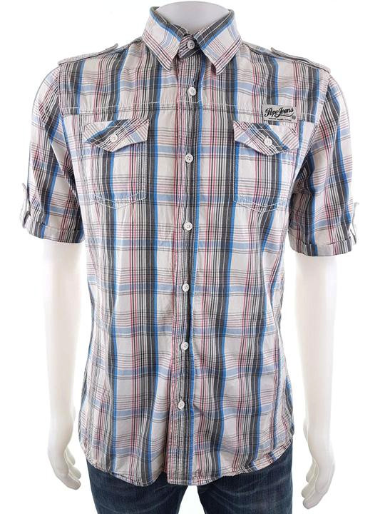 Pepe jeans Size M Color Niebieski Kołnierz Męska Koszula Casual Krótki rękaw Fabric Bawełna 100%