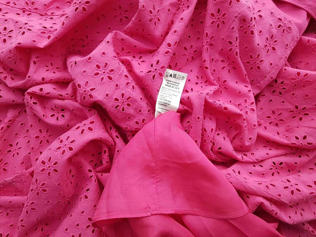 Size 14 (42) Color Różowy Odkryte Ramiona Sukienka Trapezowa Bezrękawnik Midi Fabric Bawełna 100%