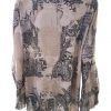 XLNT Size 46/48 Color Beżowy Paisley Keyhole Crew Neck Bluzka Długi rękaw