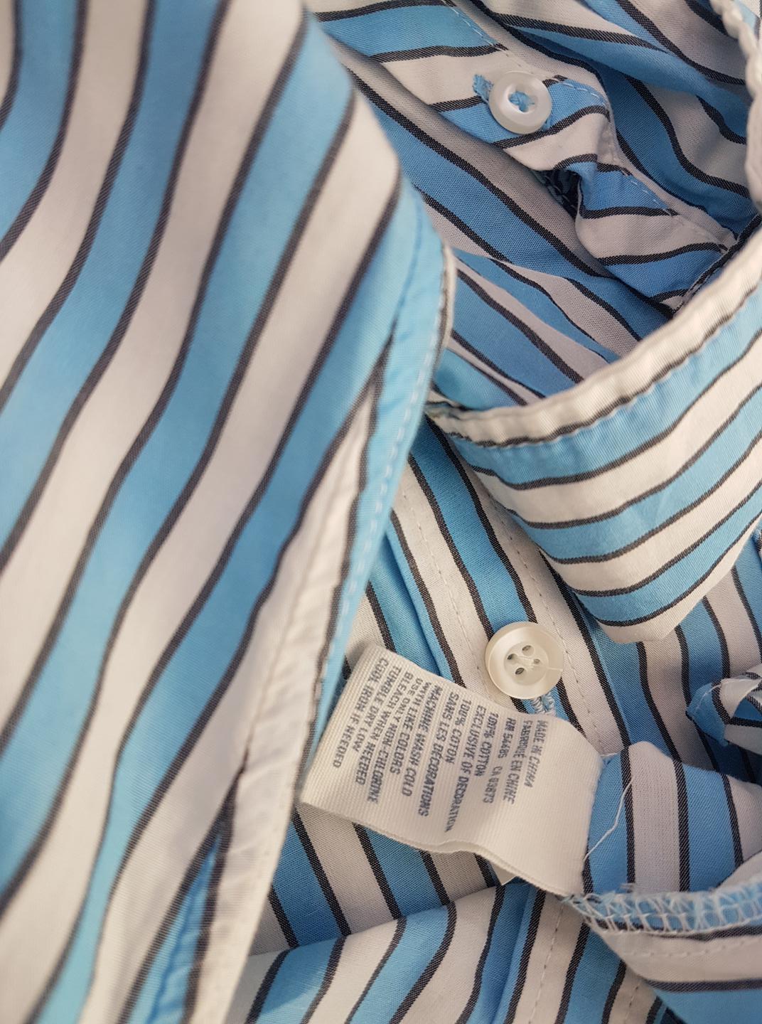 American Eagle Size M Color Niebieski Pasy Kołnierz Koszula Zapinana Bluzka Długi rękaw Fabric Bawełna 100%